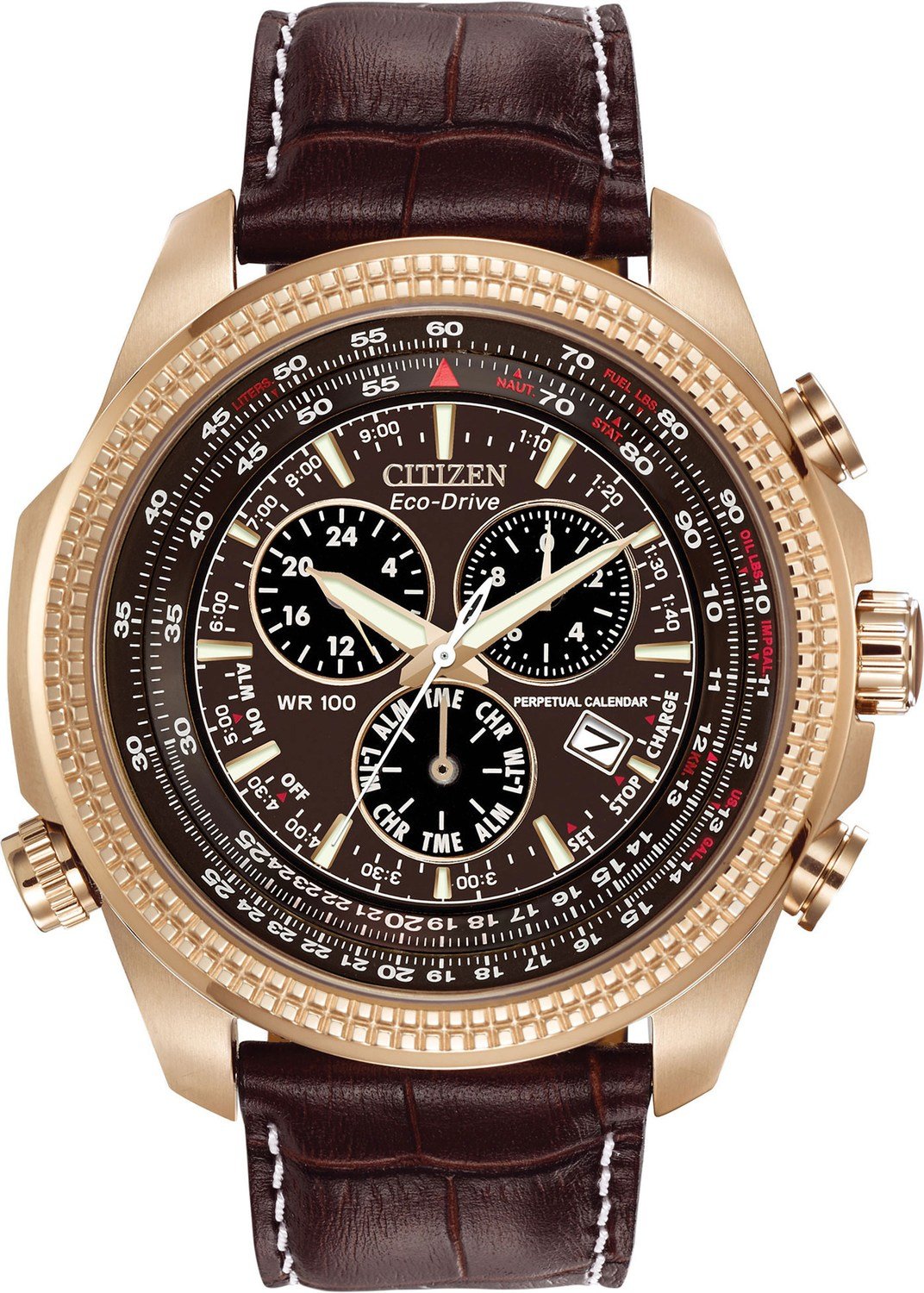 Citizen ECODRIVE Perpetual Calendar Chronograph Brown Dial Mens Watch 