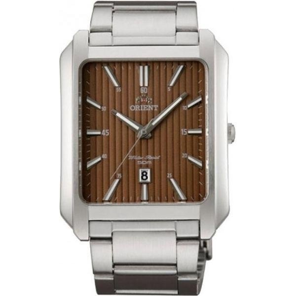 reloj hombre Orient FUNDR001T rectangular marrón chocolate acero inoxidable fecha
