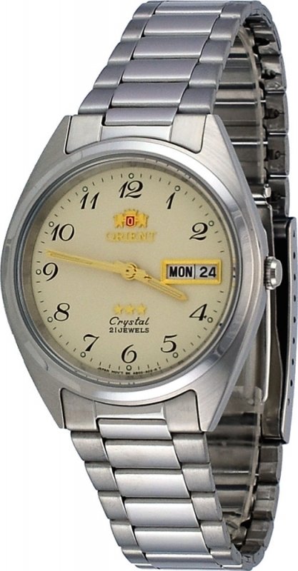 Reloj hombre automático Orient 3 Star FAB02004C beige plata correa acero