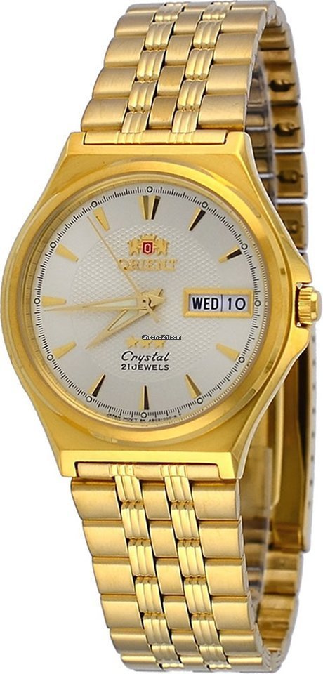 Reloj Hombre Automático Orient 3 Star Fab05001c Dorado Correa Acero Dial Blanco 37mm 4968