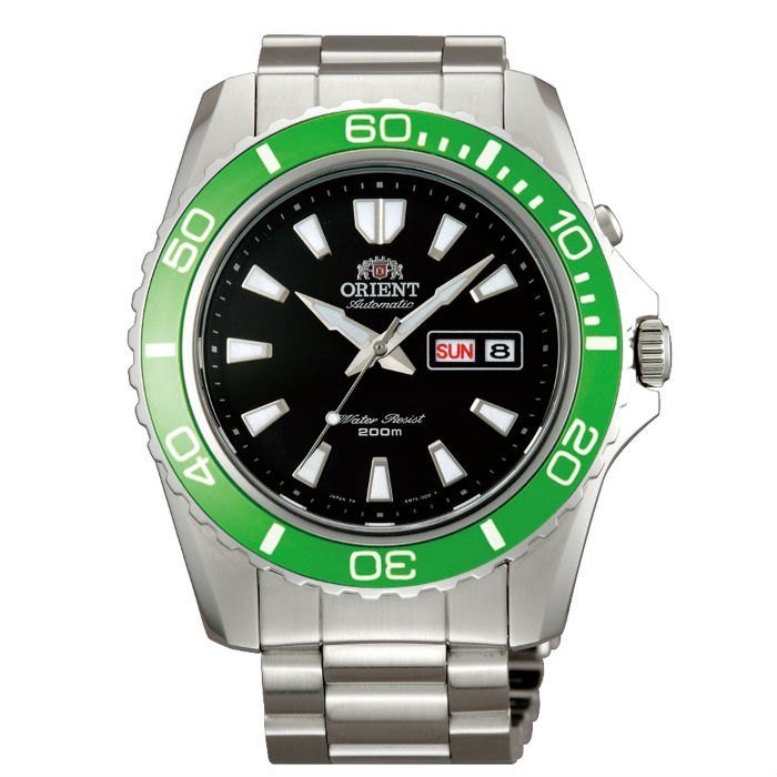 reloj de buceo hombre automático Orient Mako XL FEM75003B dial negro 44.5mm verde negro acero 200m water resist