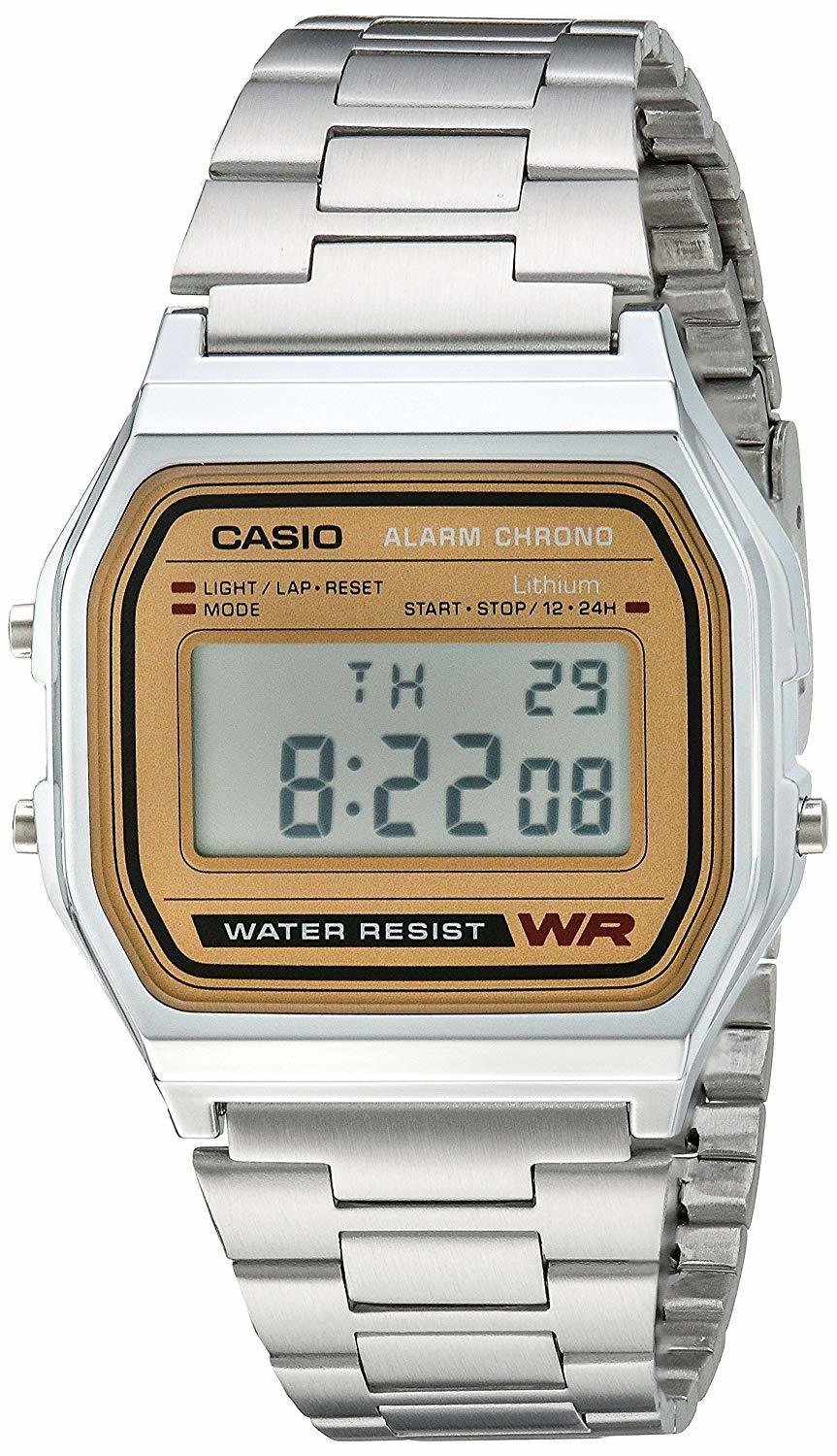 Reloj CASIO digital pulsera informal A158WEA-9CF Cuadrante dorado alarma luz led