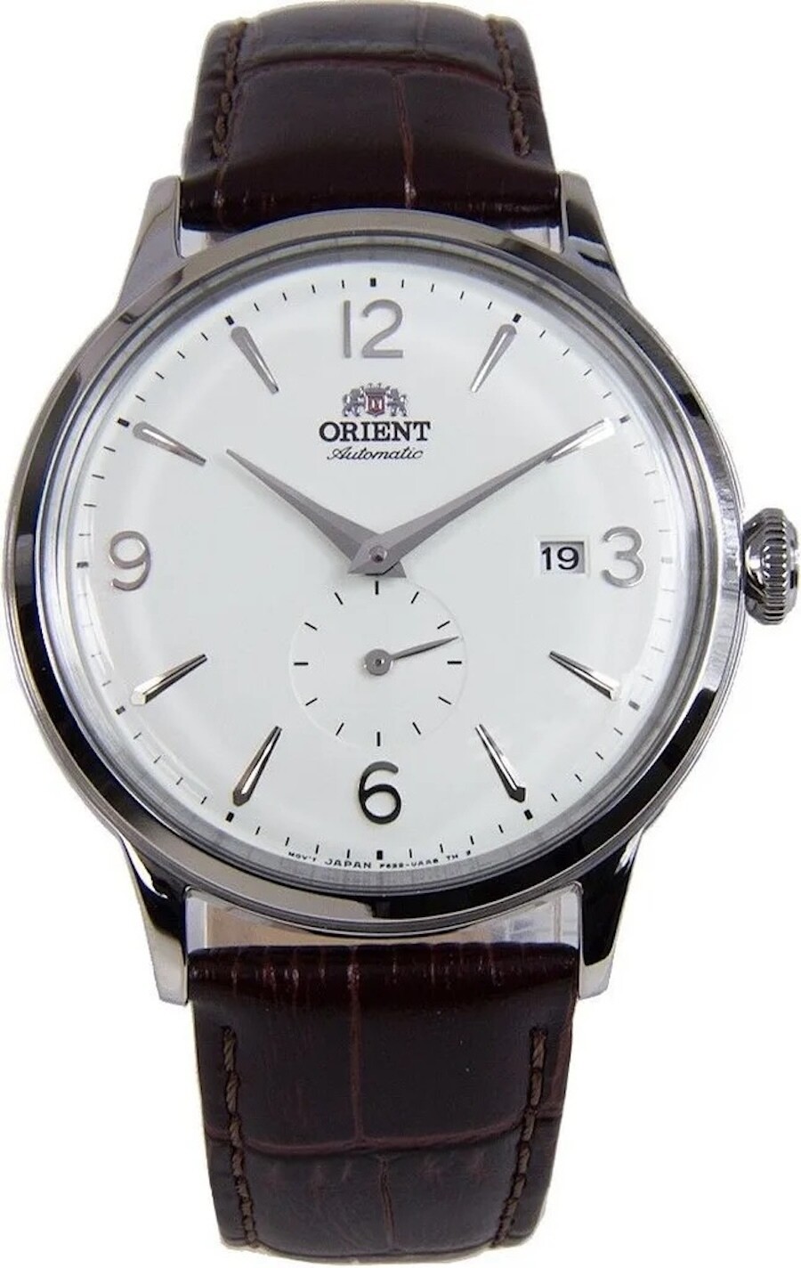 Orient RA-AP0002S automatic men's watch silver dial brown leather strap