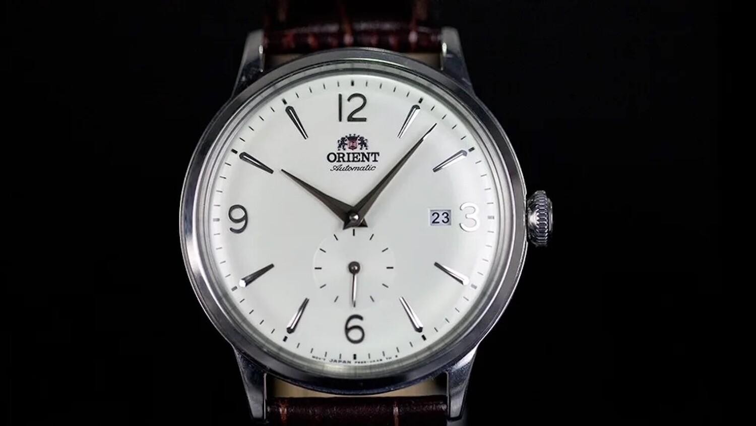 Orient RA-AP0002S automatic men's watch silver dial brown leather strap