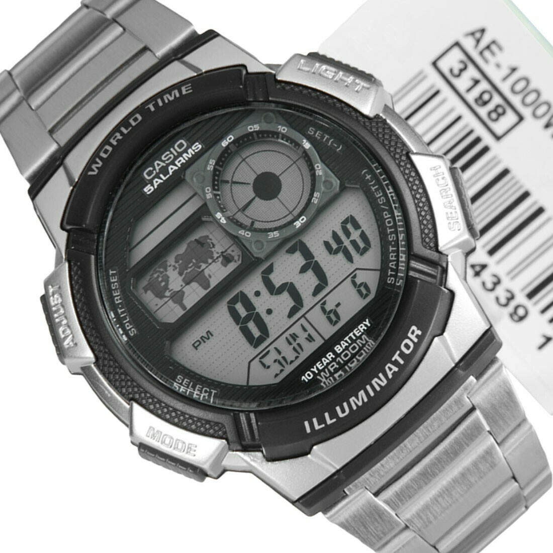 Casio Sports AE-1000WD-1AV Digital Watch for Men – Stainless Steel, 10-Year Battery Life, 100m Water Resistance, World Time, and 5 Alarms