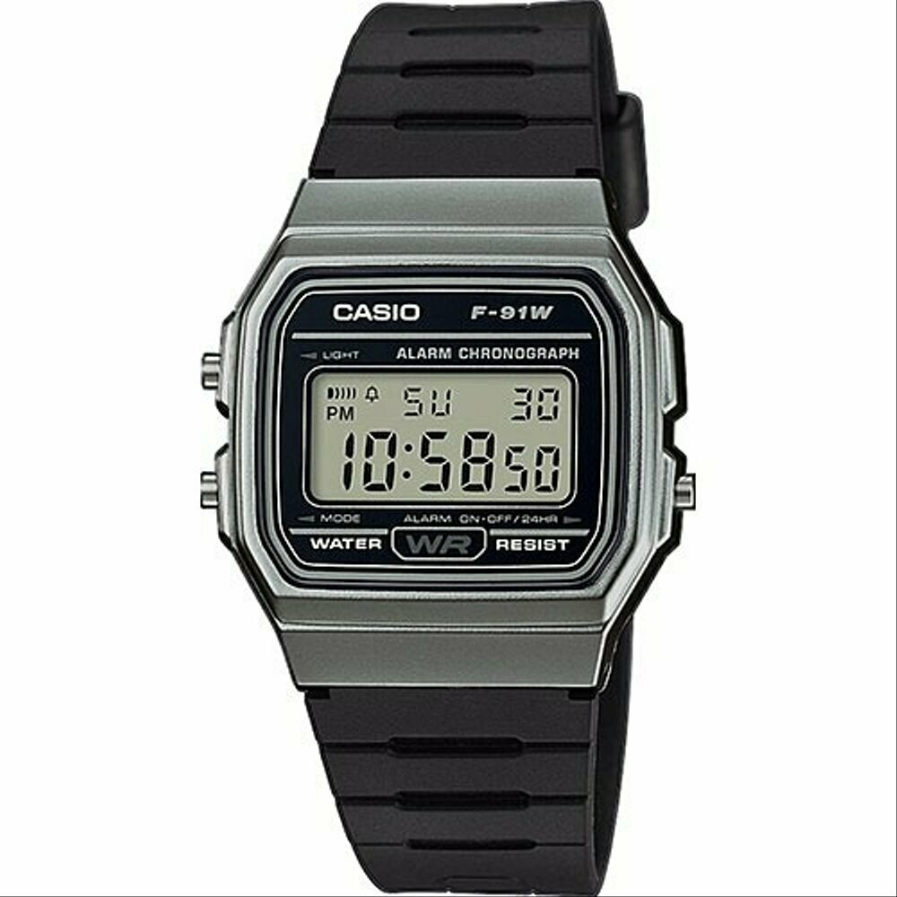 Reloj casual CASIO F-91WM-1BD luz led - alarma 100% original para hombre y mujer