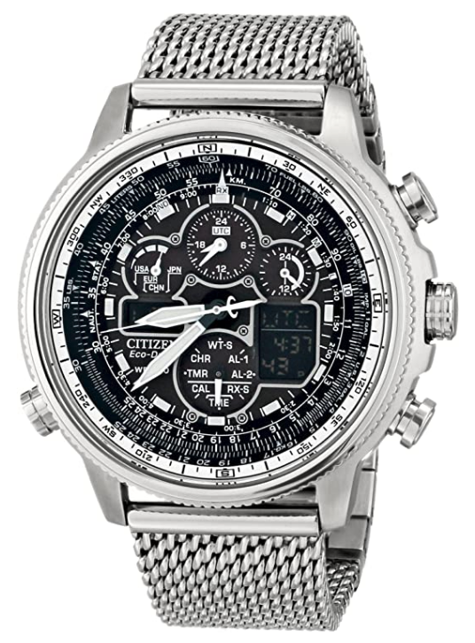 Reloj Hombre Citizen Promaster NaviHawk JY8030-83E Chrono AT Black Dial Mesh Band Men's Watch