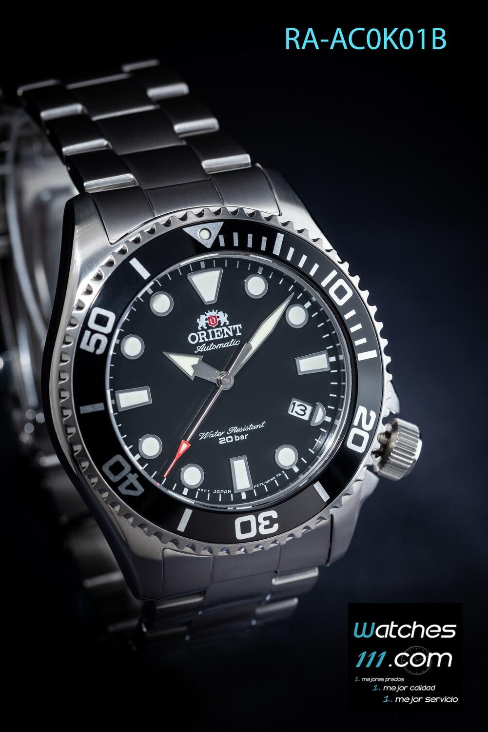 Orient RA-AC0K01B Orient New Triton automatic divers men's watch black dial sapphire glass stainless steel bracelet