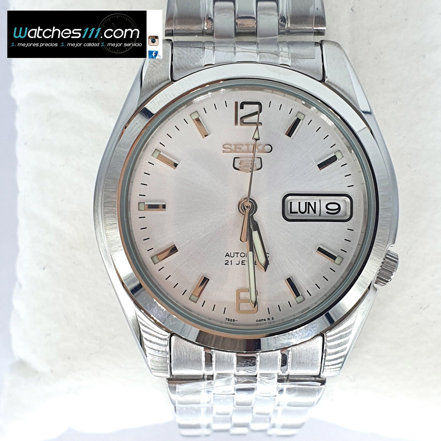 Automatic men's watch Seiko 5 SNK385K1 silver dial steel strap 37mm SNK385