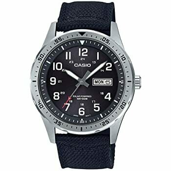 Casio MTP-S120L-1A Men's Solar Sports Watch, Fabric Strap, Black Dial, 100m Water Resistance