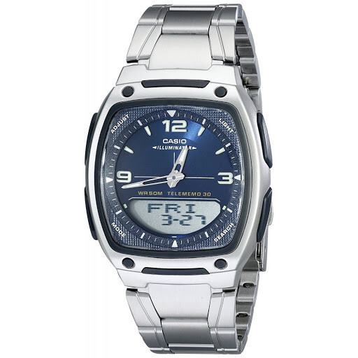 Casio AW-81D-2A Casio sports men's watch blue dial 30 telememo 10 year battery World Time stainless steel bracelet