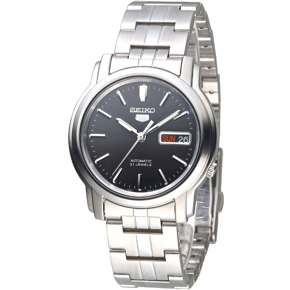 Seiko 5 SNKK71K1 automatic men's watch with black dial and 38 mm steel strap