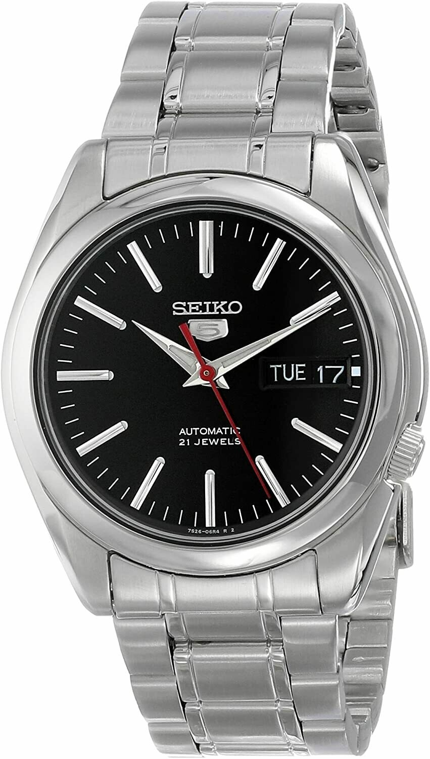 Seiko 5 SNKL45K1 Seiko automatic men's watch black dial 38mm stainless steel bracelet