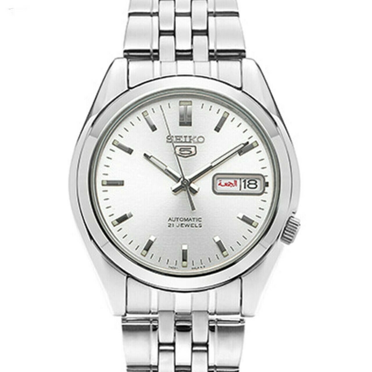 Seiko 5 SNK355K1 automatic men's watch silver dial 37mm stainless steel bracelet