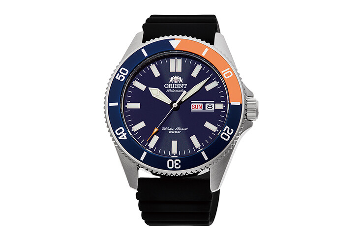 Orient Kanno RA-AA0916L automatic men's watch divers blue dial 43.6mm rubber band 200m water resist