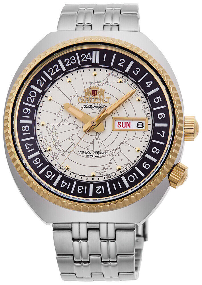 Orient Revival World Map Automatic RA-AA0E01S automatic men's watch white dial 43.5mm stainless steel bracelet 200m water resist