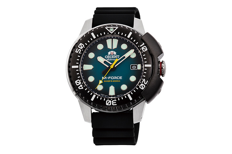 Orient M-Force RA-AC0L04L men's automatic diving watch, blue dial, 45 mm, rubber strap, 200 m water resistant