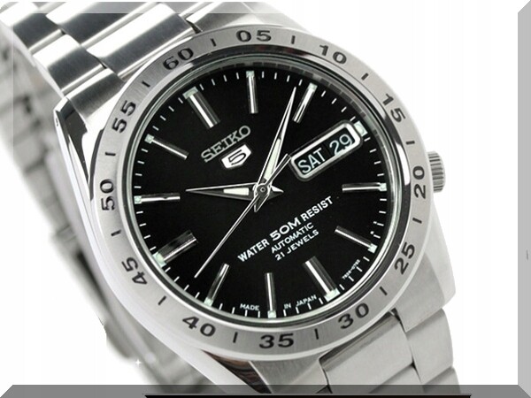 Seiko 5 SNKE01K1 automatic men's watch black dial 37mm stainless steel bracelet 50m water resist