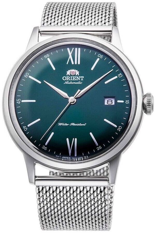 automatic men's watch Orient Bambino Maestro RA-AC0018E green dial 40.5mm steel mesh strap (manual winding supported)