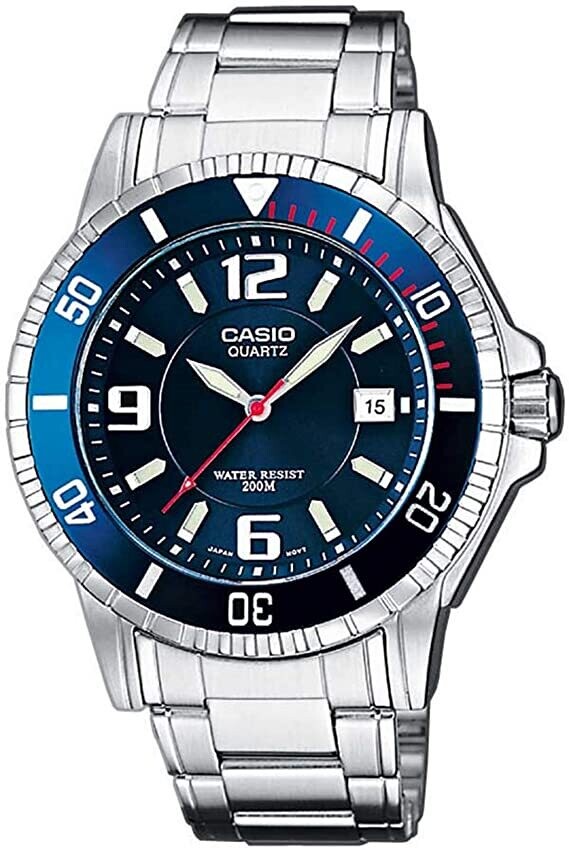 Casio MTD-1053D-2A men's dive watch, blue dial, steel strap, 200m water resistant