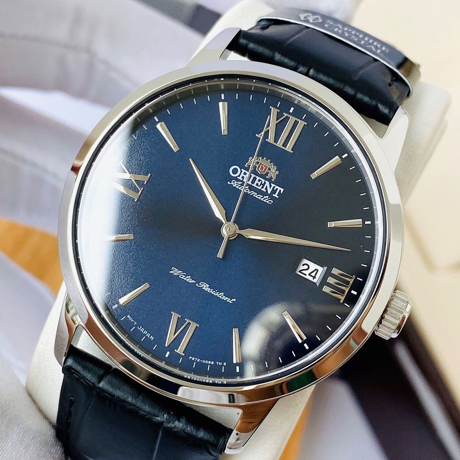 Orient Simphony IV RA-AC0F11L automatic men's watch blue dial 41.6mm leather band 50m water resist Hand-hacking Self-winding