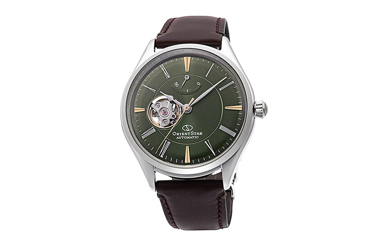 Orient Star RE-AT0202E automatic men's watch Semi Skeleton green dial 40.4mm leather band 50h POWER RESERVE 50m water resist