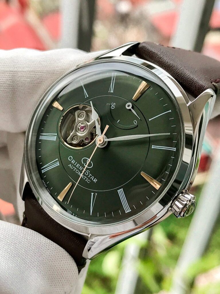 Orient Star RE-AT0202E automatic men's watch Semi Skeleton green dial 40.4mm leather band 50h POWER RESERVE 50m water resist