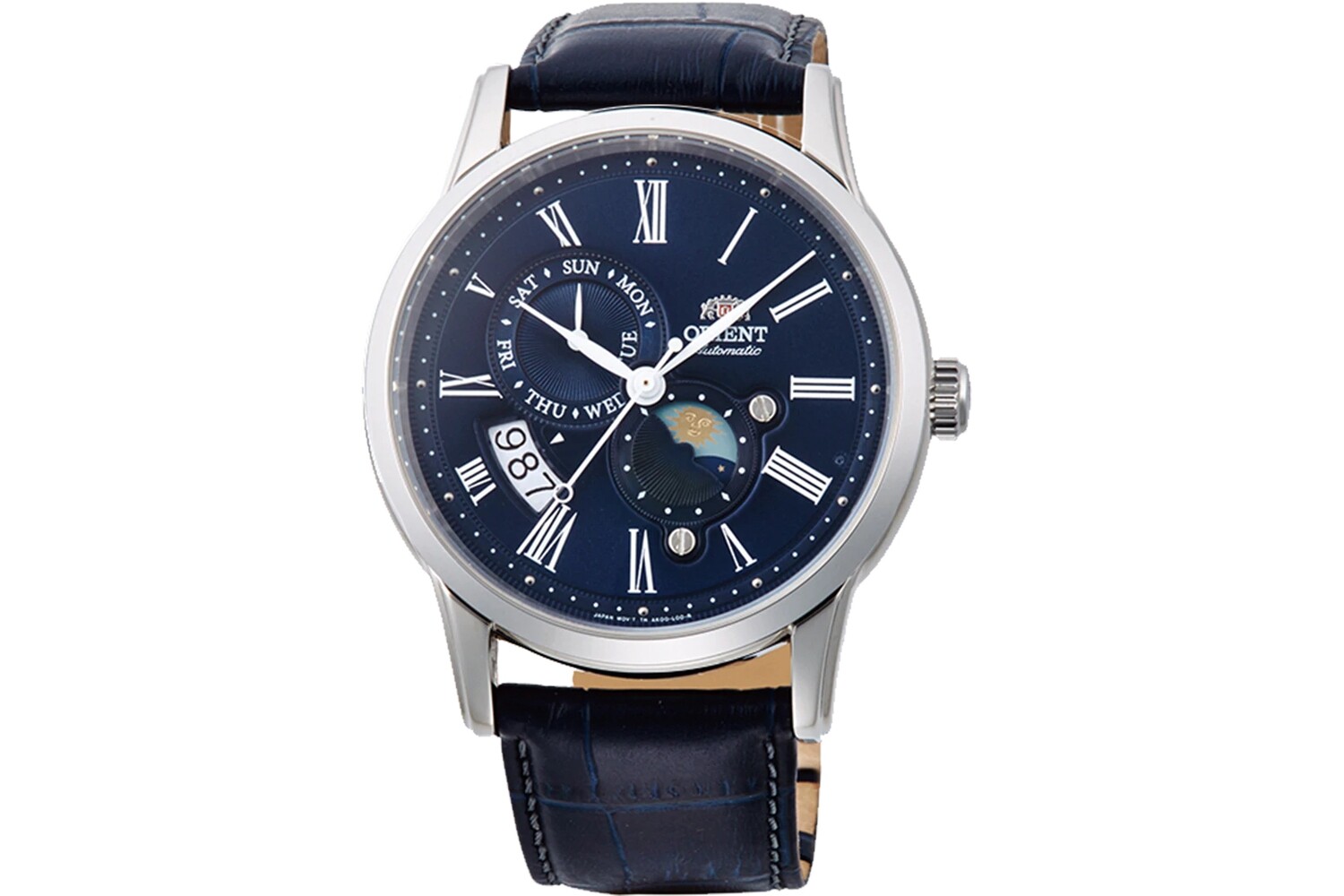 Orient Sun &amp; Moon RA-AK0011D version 3 automatic men’s watch blue dial 42.5mm Sapphire glass 40h Power Reserve leather band water resist 50m
