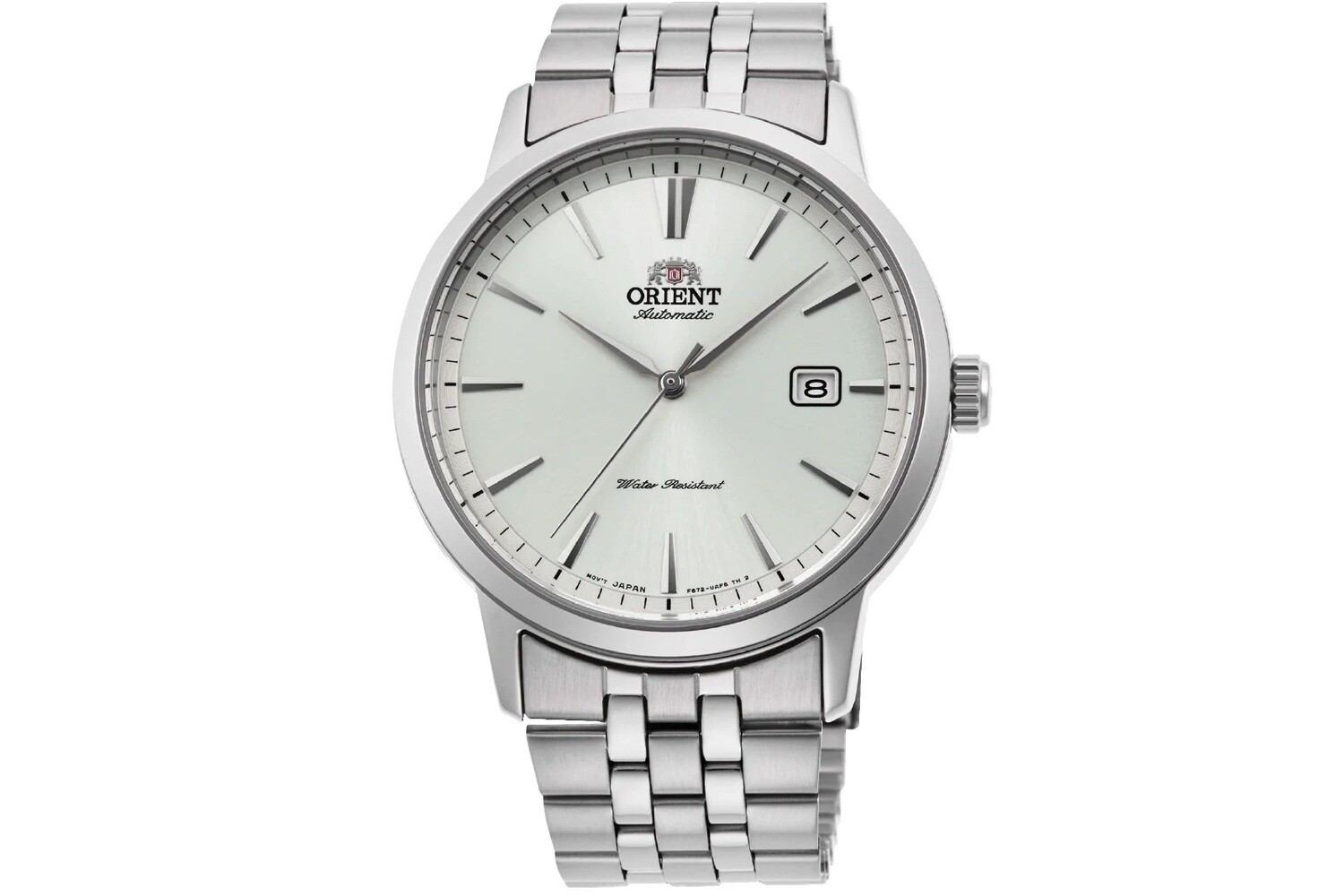 Orient Symphony RA-AC0F02S automatic men's watch silver dial 41.6mm hand-hacking self-winding stainless steel bracelet 50m water resist