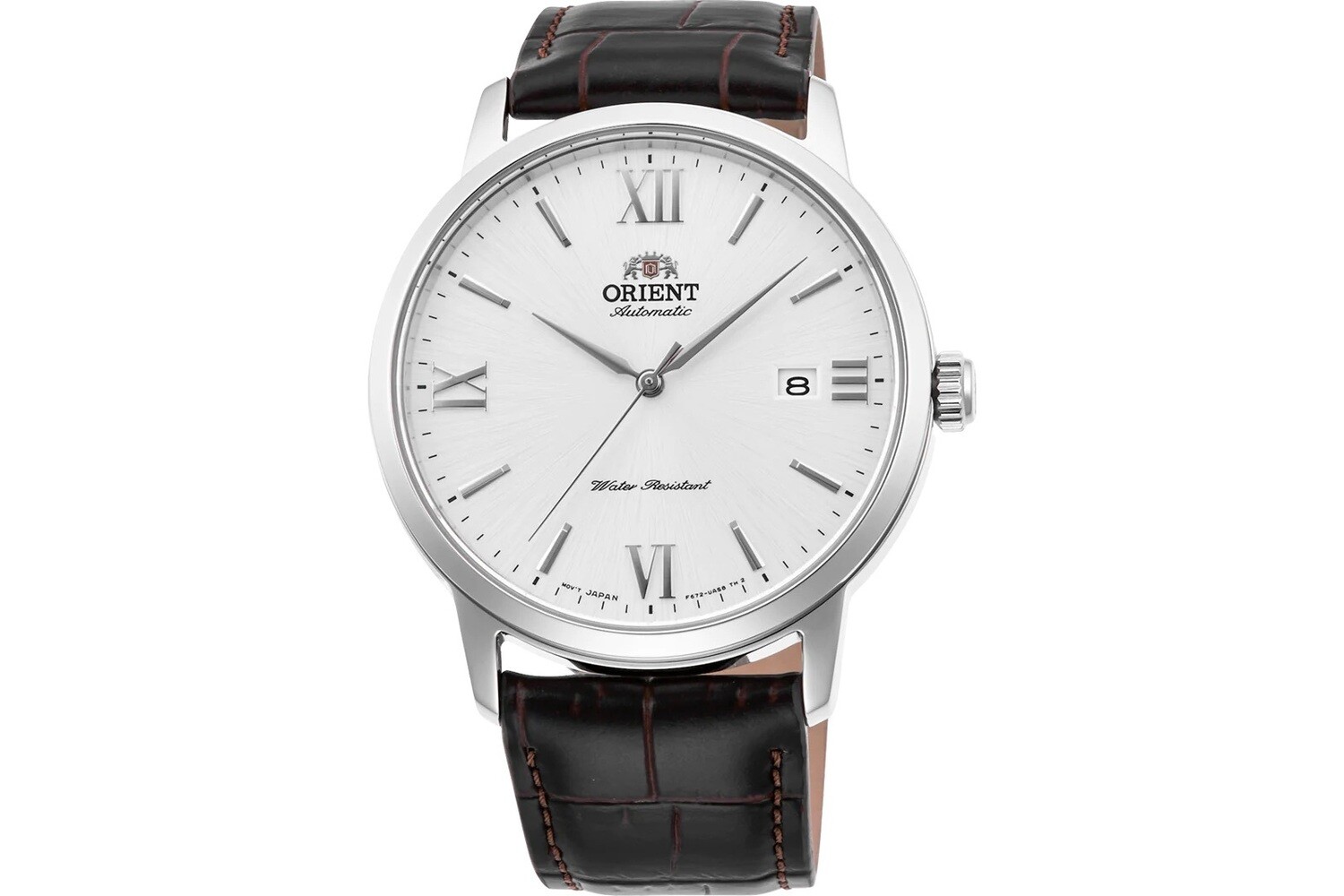 Orient Contemporary RA-AC0F12S automatic men's watch silver dial 41.6mm Sapphire glass leather band 50m water resist Hand-hacking self-winding