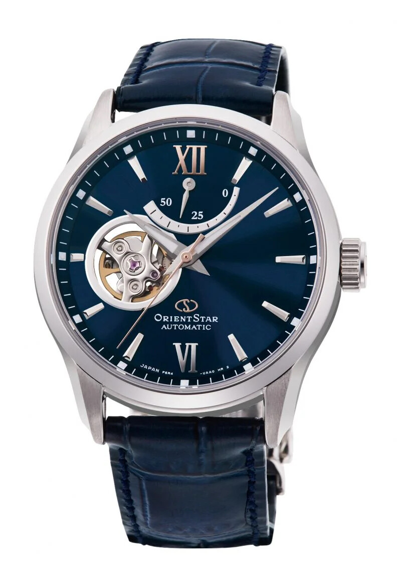 Orient Star RE-AT0006L automatic men's watch blue dial 39.3mm Sapphire glass anti-reflective leather band 50h Power Reserve 100m water resist