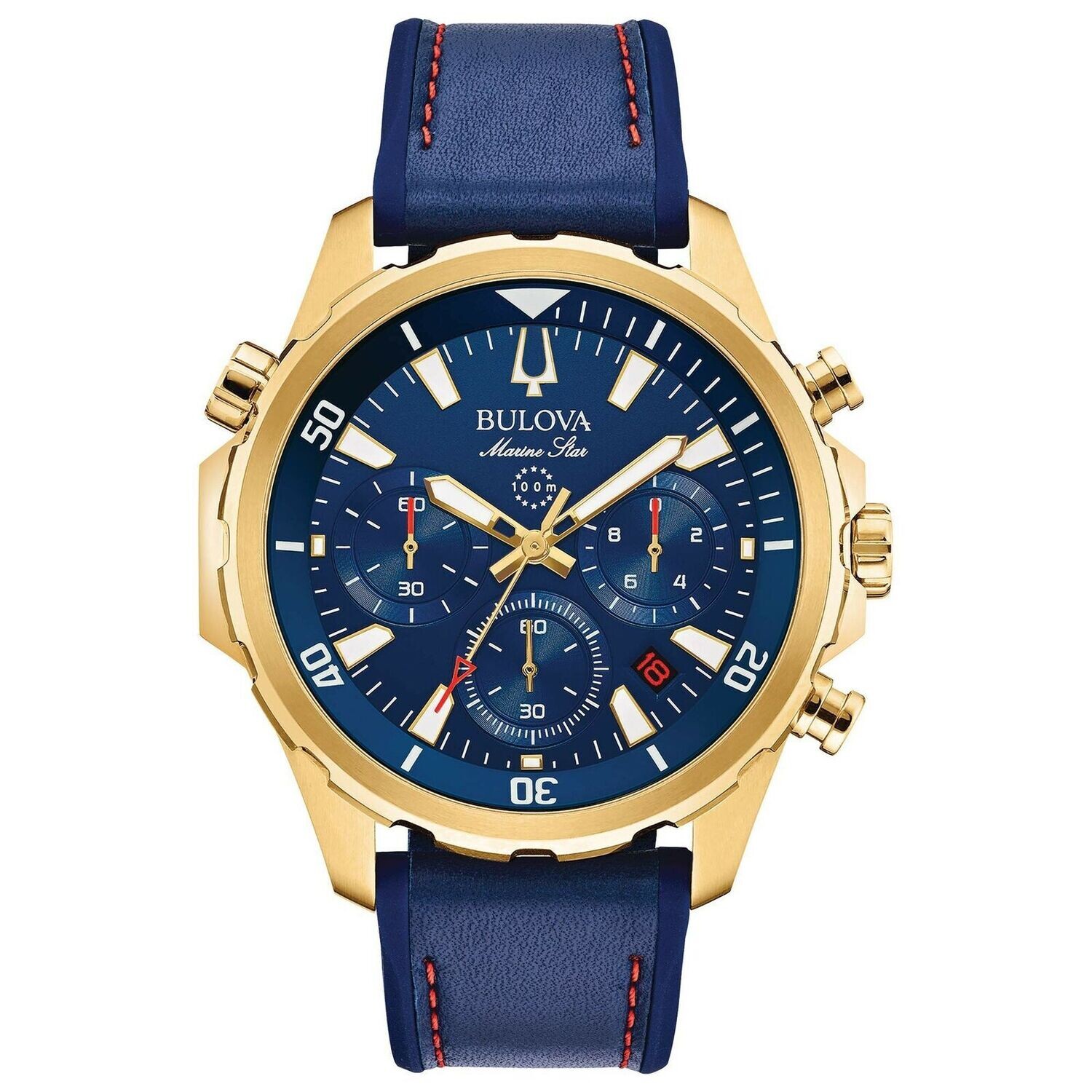 Bulova Marine Star 97B168 100m WR 43mm men's quartz chronometer leather band