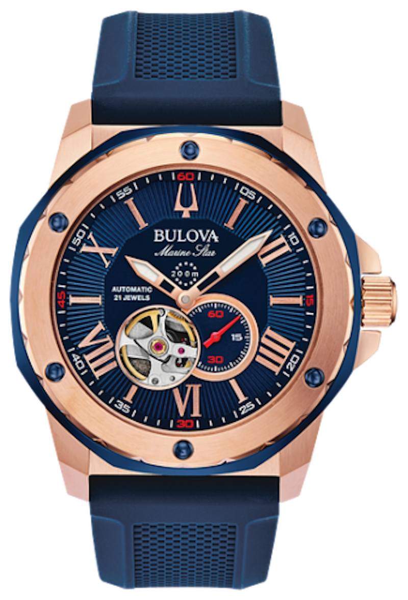 Bulova Marine Star 98A227 44mm 200m automatic men’s watch rubber band
