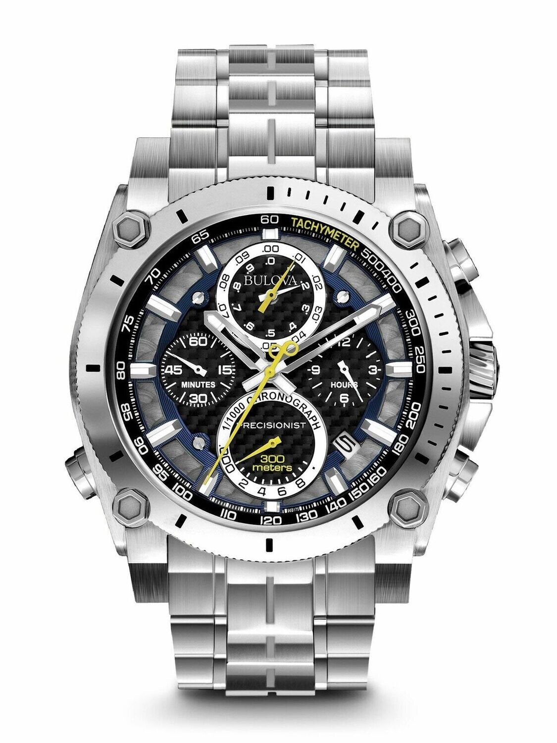 Bulova Precisionist 96B175 46.5mm 1/1000 accuracy 300M Water resist Chronograph men's watch stainless steel bracelet