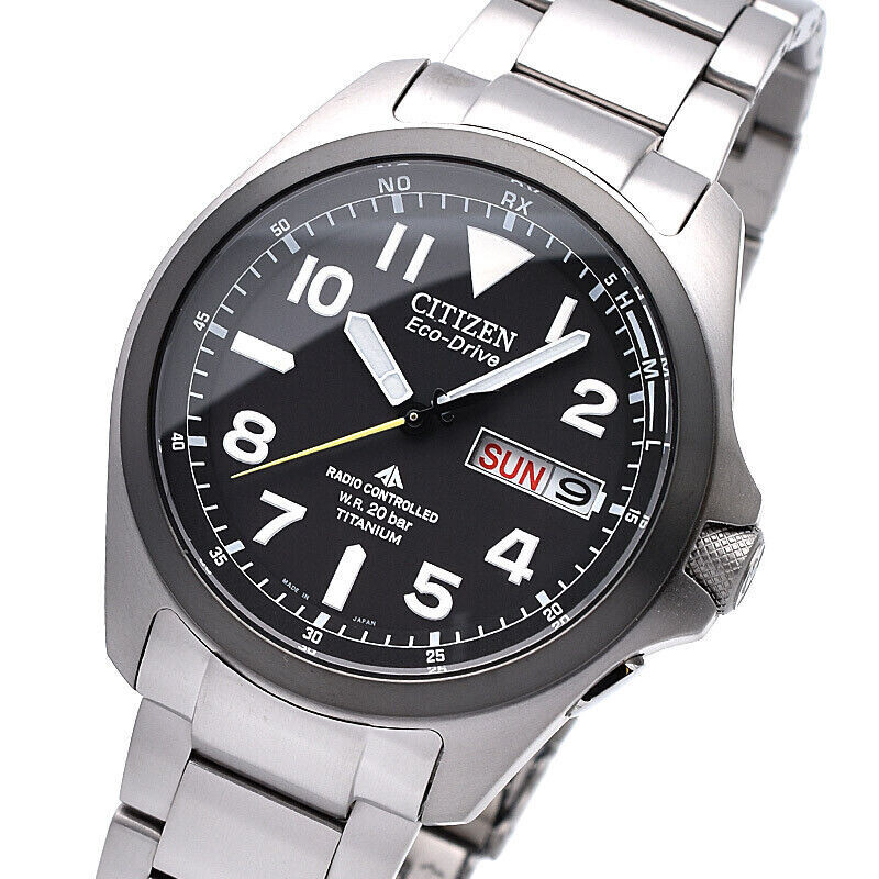 Citizen Promaster Land TITANIUM PMD56-2952 JDM 39mm Radio-Control Sapphire crystal anti-reflective 200m WR Titanium case and bracelet Perpetual Calendar Anti-magnetic resistance Eco-Drive movement (solar or light powered) Japan Domestic Market