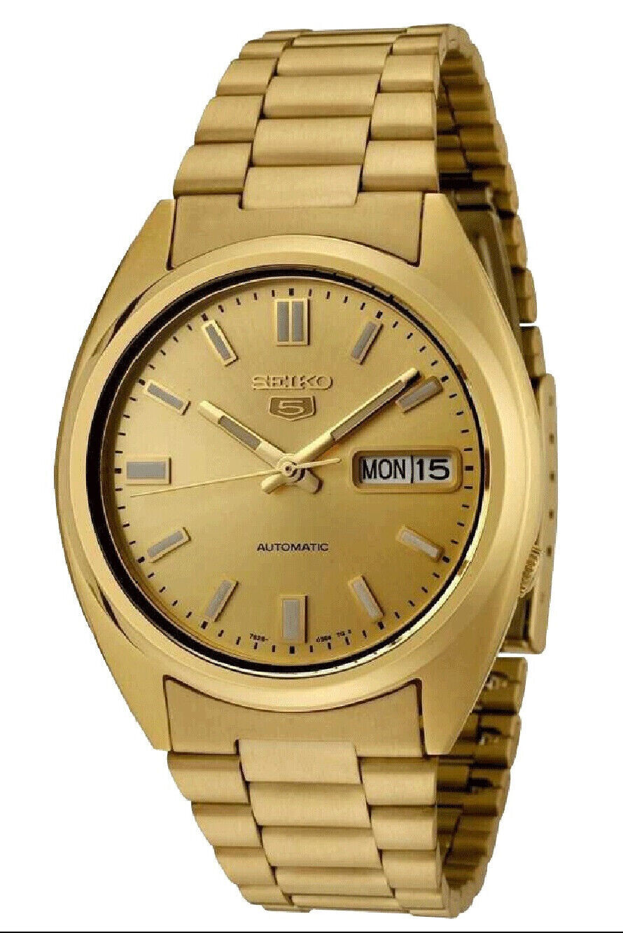 Seiko SNXS80K1 37mm 30m WR automatic unisex men women watch golden tone stainless steel bracelet