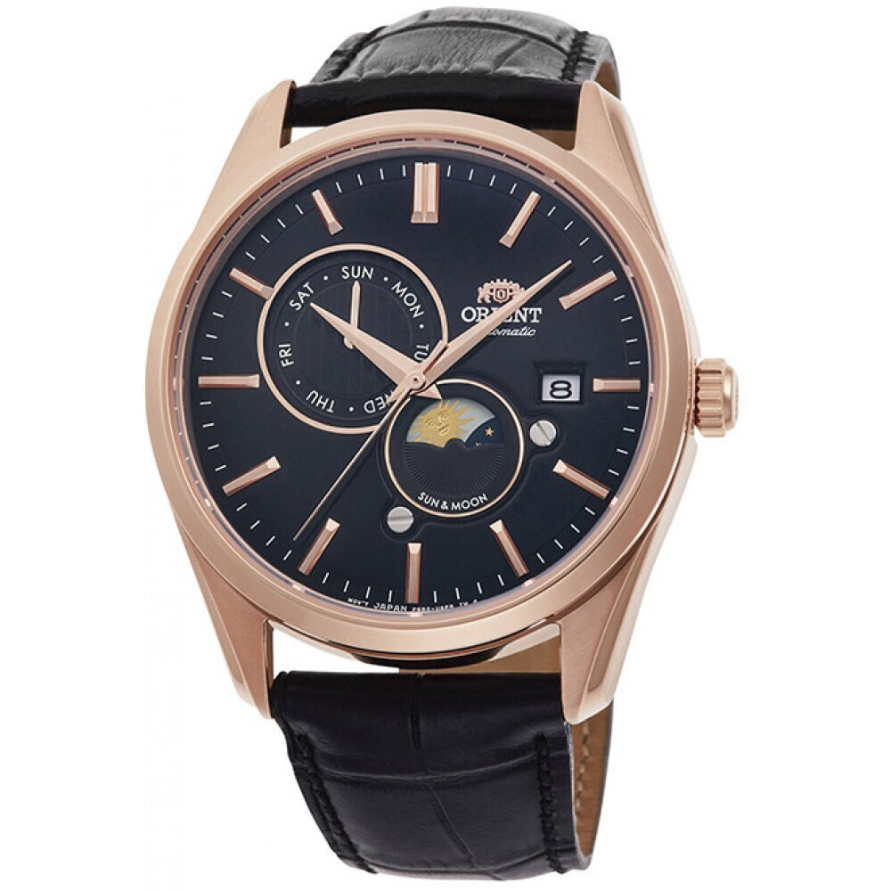 Orient Contemporary RN-AK0304B JDM Sun &amp; Moon 41.5mm sapphire crystal 50m WR automatic men’s watch leather band Japan Domestic Market
