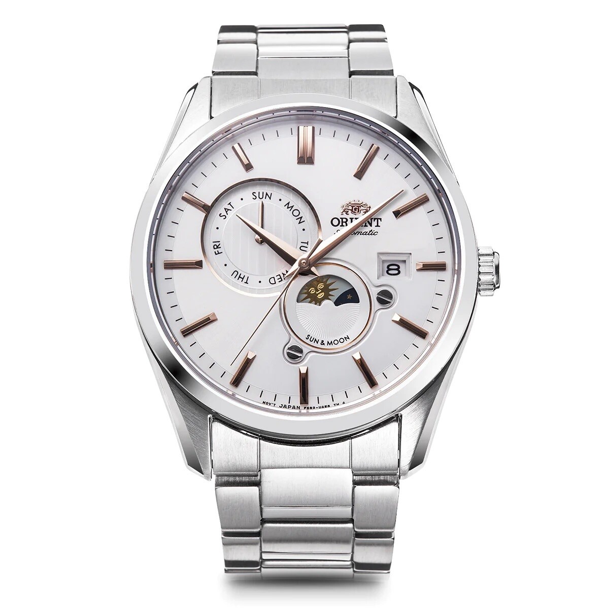Orient Contemporary RN-AK0301S JDM  Sun &amp; Moon 41.5mm 50m WR sapphire crystal stainless steel bracelet automatic men’s watch Japan Domestic Market