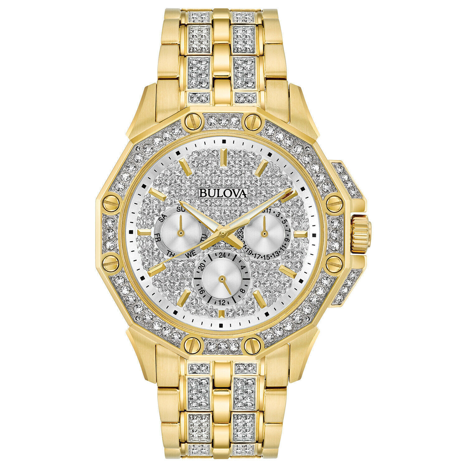 Bulova Crystal Octava Pave Dial 98C126 41.7mm Quartz men's watch 30m Water resist stainless steel bracelet