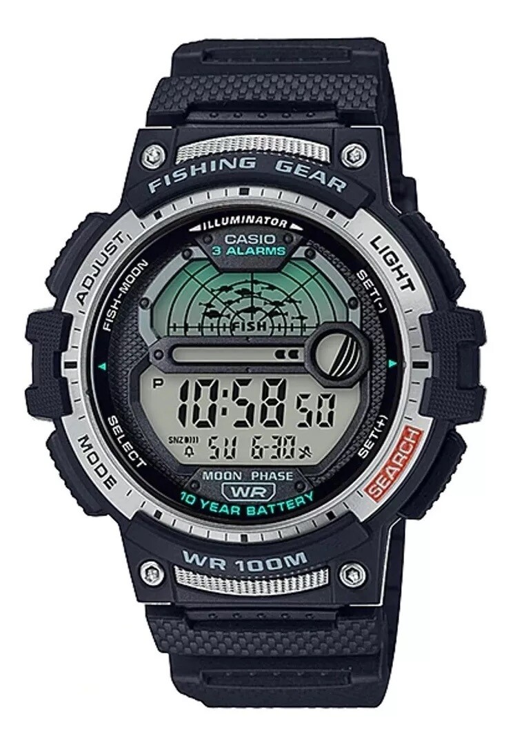 Casio Outgear WS-1200H-1AV 100M WR Fishing Moon Phase 3 alarms 10 year battery World Time