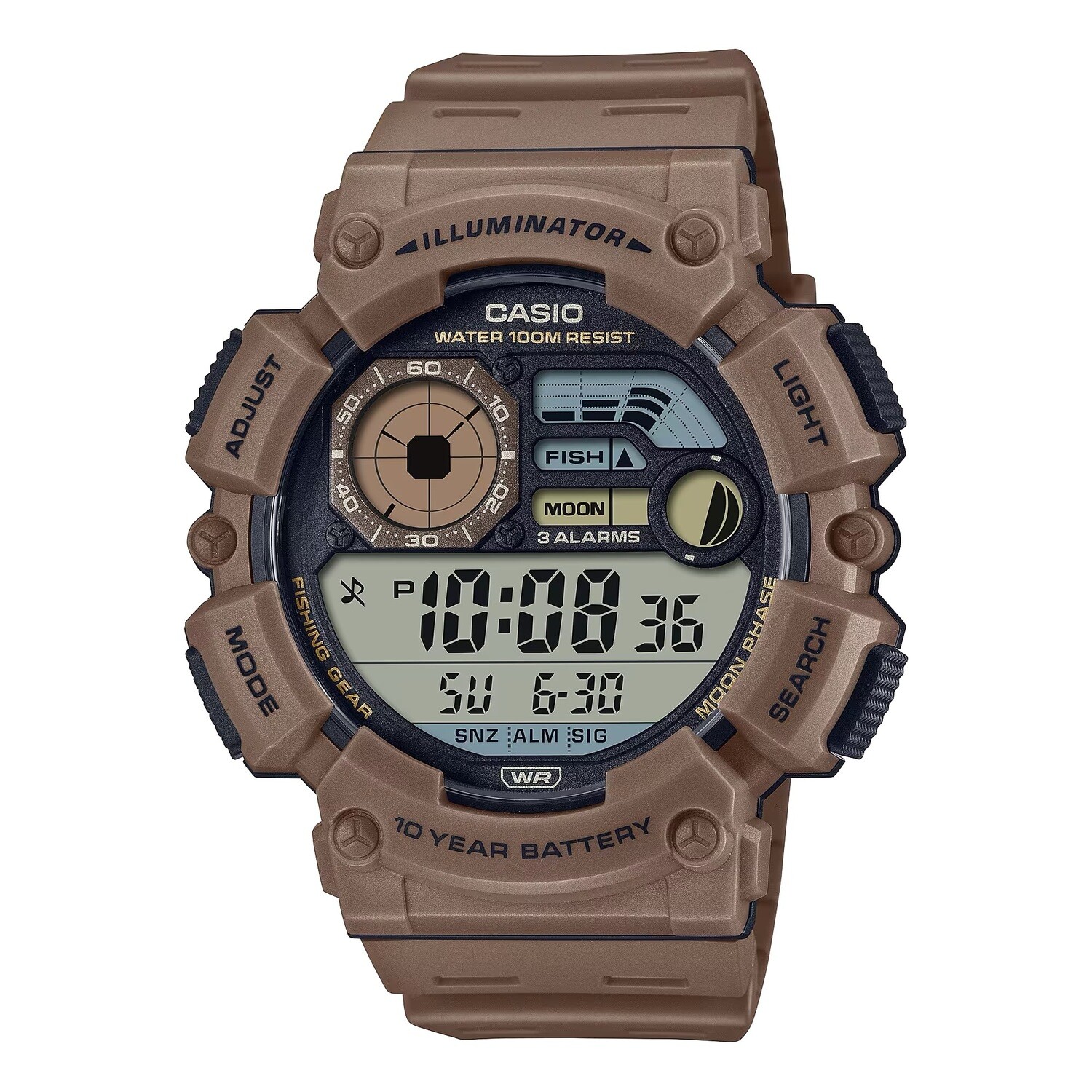 Casio WS-1500H-5AV Fishing Gear Moon Phase 10 year battery LED Light sport men’s watch