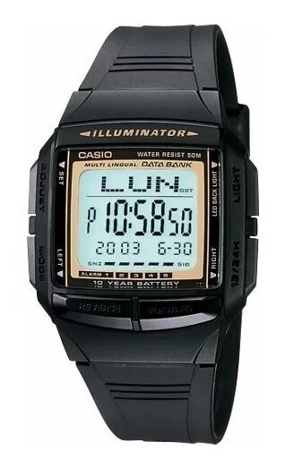 reloj unisex clásico digital Casio Databank DB-36-9A Telememo 30 LED Hora doble water resist 50m