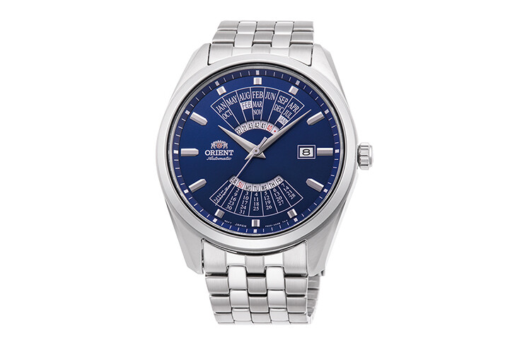 Orient Multi Year Calendar RA-BA0003L automatic men's watch blue dial 43.5mm stainless steel bracelet 50m water resist hand-hacking self-winding