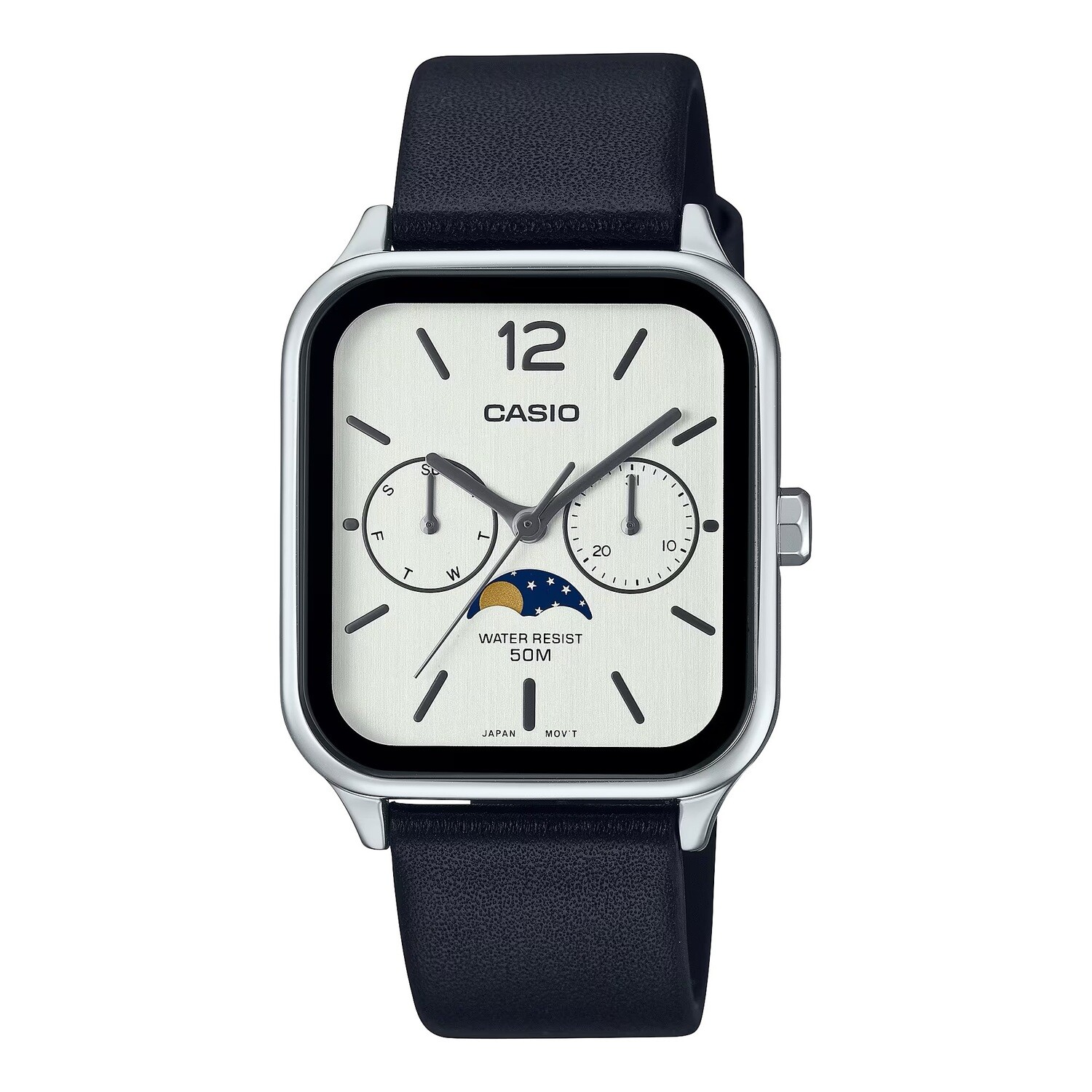 classic men's watch Casio MTP-M305L-7AV  44.5 × 34mm 50m WR Sun and Moon