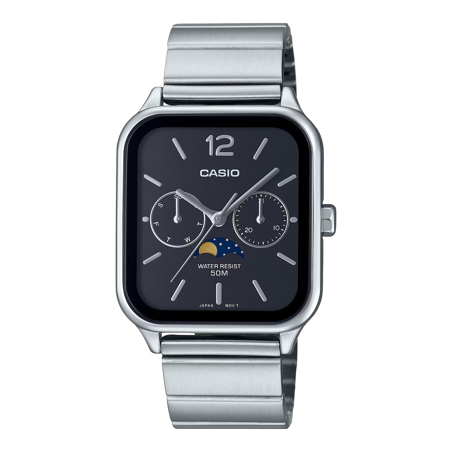 classic men's watch Casio MTP-M305D-1AV 44.5 × 34mm 50m WR Moonphase