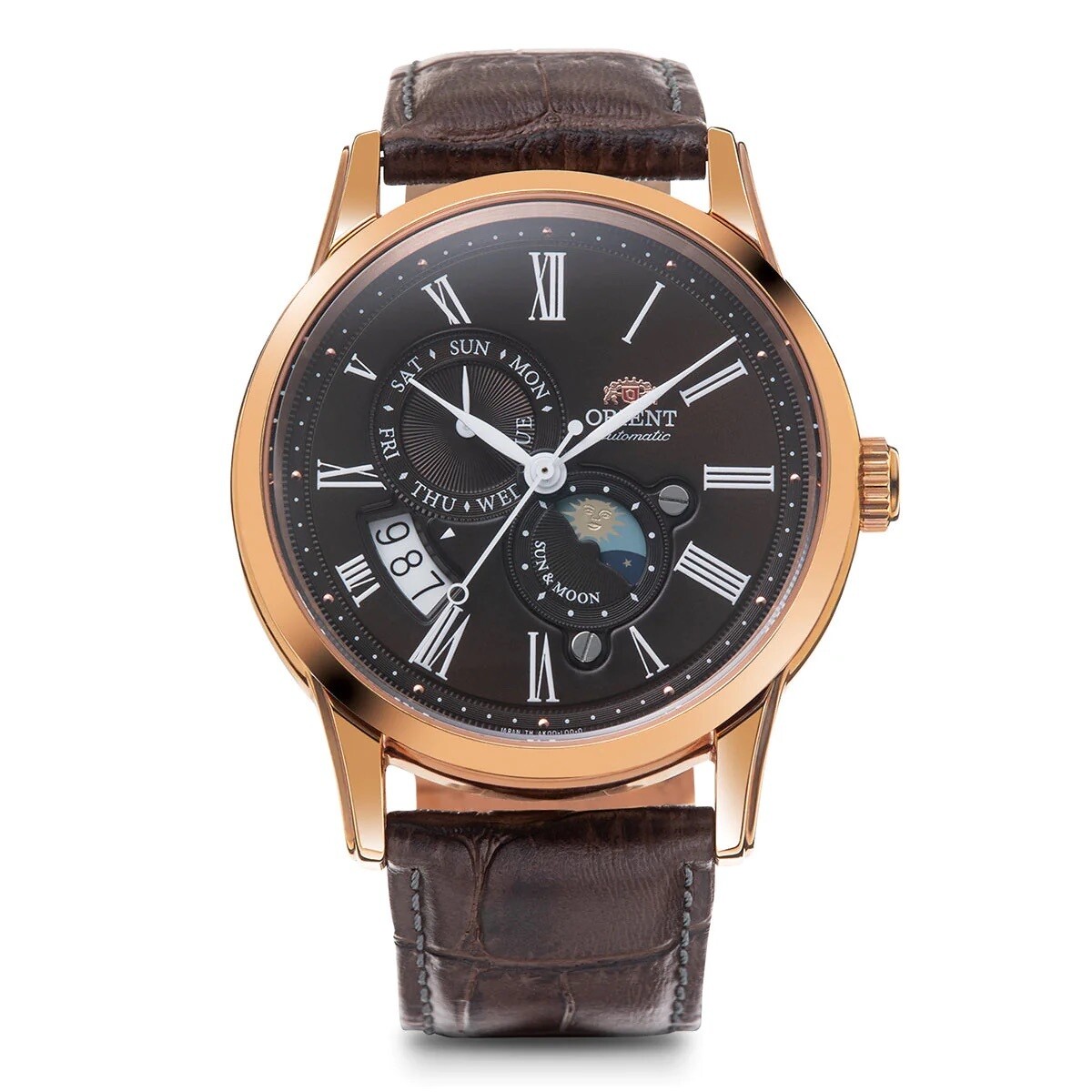 Orient Sun &amp; Moon RN-AK0002Y JDM 42.5mm 50m WR sapphire crystal automatic men’s watch leather band Japan Domestic Market
