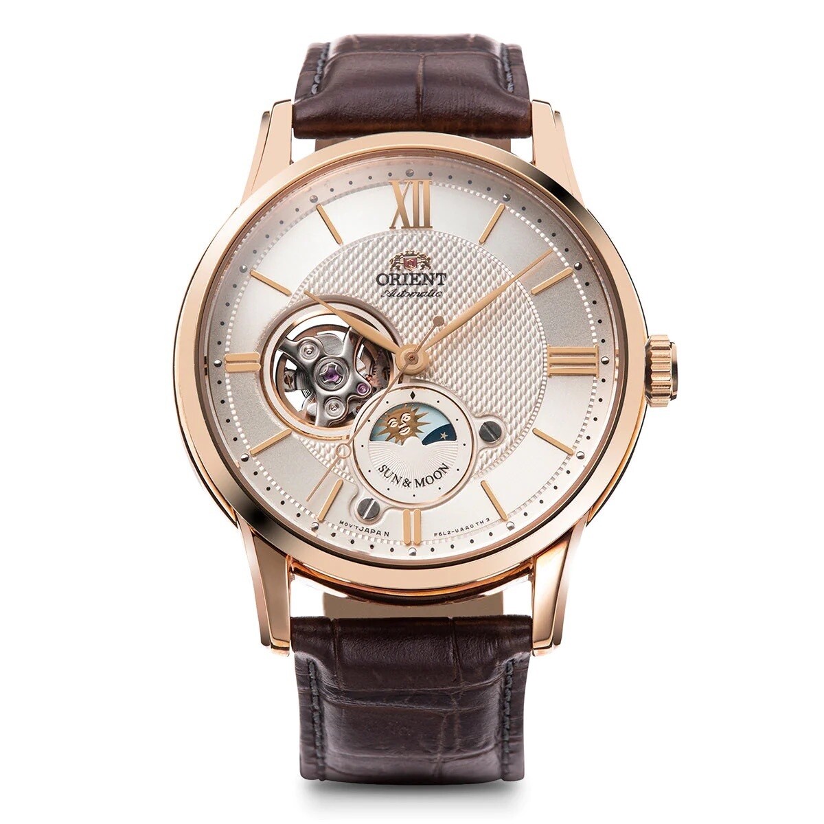 Orient Sun &amp; Moon Open Heart RN-AS0002S JDM 42mm sapphire crystal leather band automatic men's watch  Japan Domestic Market