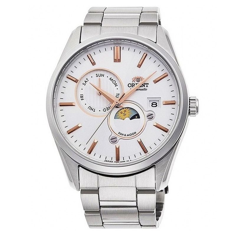 Orient Sun &amp; Moon RA-AK0306S 41.5mm 50m WR sapphire crystal automatic men’s watch stainless steel bracelet