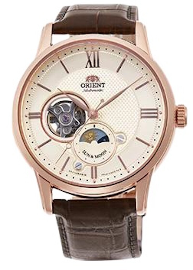 Orient Sun &amp; Moon Open Heart RA-AS0009S 42mm 50m WR  sapphire crystal leather band automatic men’s watch