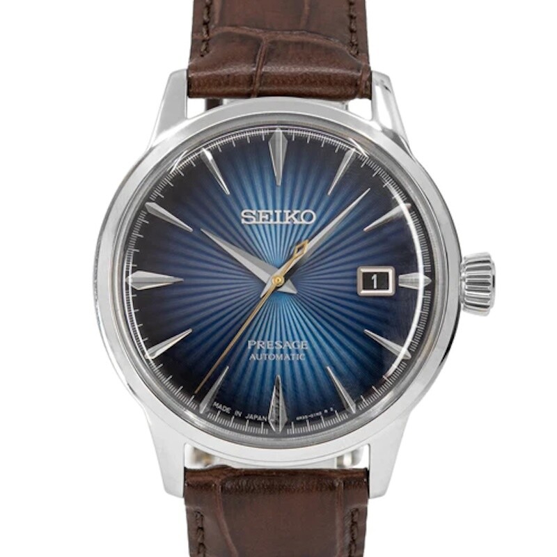 Seiko Presage Cocktail Midnight Blue Moon SRPK15J1 40.5mm 50m WR automatic men’s watch leather band Japan Made